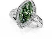 Halo Engagement Ring Setting for Fancy Green Marquise Center with Framed Halo, Pave Band and Prong Head in Platinum