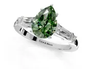 Bar-Set Engagement Ring Setting for Fancy Green Pear-Shaped Center with Tapered Baguette Accents and Prong Head in Platinum