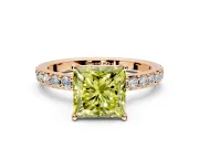 Solitaire Engagement Ring Setting for Fancy Yellow Princess Cut Center with Round Cut Pave Band and Prong Head in Rose Gold