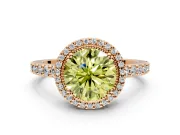 Halo Engagement Ring Setting for Fancy Yellow Round Cut Center with Inner Milgrain Border and Prong Head in Rose Gold