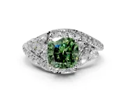 Halo Engagement Ring Setting for Fancy Green Cushion Cut Center with Marquise and Pave Bypass Band and Prong Head in White Gold
