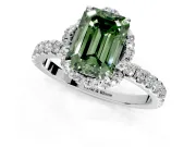 Halo Engagement Ring Setting for Fancy Green Emerald Cut Center with Openwork Halo, Pave Band and Prong Head in Sterling Silver