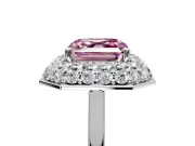 Halo Engagement Ring Setting for Fancy Pink Asscher Cut Center with Plain Tapered Band and Prong Head in White Gold