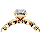 Solitaire Engagement Ring Setting for Emerald Cut Center with Beaded Bezel Station Band and Prong Head in Yellow Gold