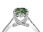 Solitaire Engagement Ring Setting for Fancy Green Cushion Cut Center with Widening Pave Band and Claw Prong Head in White Gold