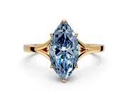 Solitaire Engagement Ring Setting for Fancy Blue Marquise Center with Plain Split Shank and Prong Head in Yellow Gold