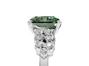 Cluster Engagement Ring Setting for Fancy Green Radiant Cut Center with 2-Row Shoulder Clusters and Prong Head in Sterling Silver