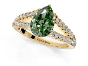 Solitaire Engagement Ring Setting for Fancy Green Pear-Shaped Center with Pave Split Shank and Prong Head in Yellow Gold