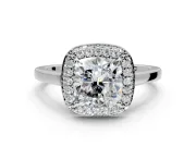 Halo Engagement Ring Setting for Cushion Cut Center with Plain Tapered Band and Prong Head in Sterling Silver