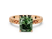 Solitaire Engagement Ring Setting for Fancy Green Radiant Cut Center with Milgrain X Pattern Band and Prong Head in Rose Gold