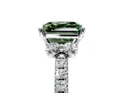 Paired Accent Engagement Ring Setting for Fancy Green Asscher Cut Center with Pave Band and Prong Head in Sterling Silver