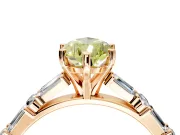 Baguette Engagement Ring Setting for Fancy Yellow Pear-Shaped Center with Alternating Bar-Set Band and Prong Head in Rose Gold