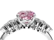 Cluster Engagement Ring Setting for Fancy Pink Cushion Cut Center with 2-Row Shoulder Clusters and Prong Head in Sterling Silver