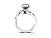 Solitaire Engagement Ring Setting for Fancy Green Asscher Cut Center with Pave Bypass Twist Band and Prong Head in Sterling Silver