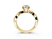 Solitaire Engagement Ring Setting for Oval Center with Half-Pave Crossover Band and Prong Head in Yellow Gold