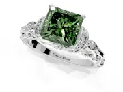 Solitaire Engagement Ring Setting for Fancy Green Princess Cut Center with Filigree Band and Prong Head in White Gold