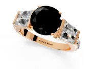 Channel-Set Engagement Ring Setting for Fancy Black Round Cut Center with Baguette Band and Prong Head in Rose Gold