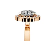 Halo Engagement Ring Setting for Round Cut Center with Thin Plain Band and Prong Head in Rose Gold