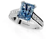 Solitaire Engagement Ring Setting for Fancy Blue Radiant Cut Center with Channel Band and Double Claw Prong Head in Platinum