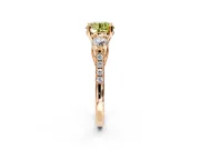 3 Stone Engagement Ring Setting for Fancy Yellow Round Cut Center with Crossover Basket, Pave Band and Prong Head in Rose Gold
