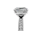 Solitaire Engagement Ring Setting for Asscher Cut Center with Milgrain-Edged Pave Band and Prong Head in Platinum