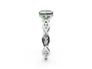 Solitaire Engagement Ring Setting for Fancy Green Princess Cut Center with Accented Twist Band and Leaf Prong Head in Sterling Silver