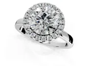 Halo Engagement Ring Setting for Round Cut Center with Thin Plain Band and Prong Head in Sterling Silver