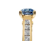 Solitaire Engagement Ring Setting for Fancy Blue Cushion Cut Center with Channel Band and Double Claw Prong Head in Yellow Gold