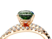 Solitaire Engagement Ring Setting for Fancy Green Radiant Cut Center with Woven 3-Strand Pave Band and Prong Head in Rose Gold