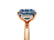 Hidden Halo Engagement Ring Setting for Fancy Blue Asscher Cut Center with Thin Rounded Band and Prong Head in Rose Gold