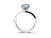 Solitaire Engagement Ring Setting for Fancy Blue Asscher Cut Center with Round Cut Pave Band and Prong Head in Platinum