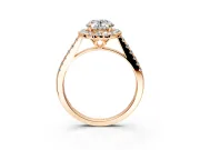 Halo Engagement Ring Setting for Oval Center with Raised Halo, Pave Band and Prong Head in Rose Gold