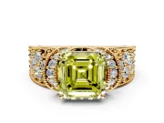 Pave Engagement Ring Setting for Fancy Yellow Asscher Cut Center with Curved Accent Rows, Openwork and Prong Head in Yellow Gold