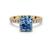 Solitaire Engagement Ring Setting for Fancy Blue Radiant Cut Center with Fine Pave Band and Claw Prong Head in Yellow Gold