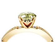Solitaire Engagement Ring Setting for Fancy Yellow Oval Center with Milgrain-Edged Pave Band and Prong Head in Yellow Gold
