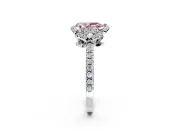 Halo Engagement Ring Setting for Fancy Pink Pear-Shaped Center with Openwork Halo, Pave Band and Prong Head in White Gold