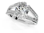 Split Shank Engagement Ring Setting for Oval Center with Pave Split Shank and Prong Head in Platinum