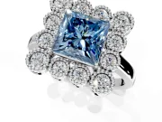 Cluster Halo Engagement Ring Setting for Fancy Blue Princess Cut Center with Milgrain Bezel Accents and Prong Head in Platinum