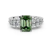 Cluster Engagement Ring Setting for Fancy Green Emerald Cut Center with 2-Row Shoulder Clusters and Prong Head in Platinum