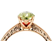 Solitaire Engagement Ring Setting for Fancy Yellow Pear-Shaped Center with Engraved Milgrain Band and Prong Head in Rose Gold