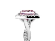 Halo Engagement Ring Setting for Fancy Pink Princess Cut Center with Pave and Plain Twist Band and Prong Head in Platinum