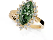 Starburst Halo Engagement Ring Setting for Fancy Green Marquise Center with Flat Cathedral Band and Prong Head in Yellow Gold