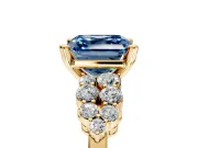 Cluster Engagement Ring Setting for Fancy Blue Asscher Cut Center with 2-Row Shoulder Clusters and Prong Head in Yellow Gold