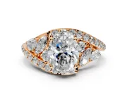 Halo Engagement Ring Setting for Oval Center with Marquise and Pave Bypass Band and Prong Head in Rose Gold