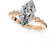Solitaire Engagement Ring Setting for Marquise Center with Bezel-Dot Beaded Band and Prong Head in Rose Gold
