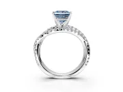 Solitaire Engagement Ring Setting for Fancy Blue Princess Cut Center with Woven 3-Strand Pave Band and Prong Head in Platinum
