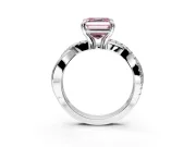 Solitaire Engagement Ring Setting for Fancy Pink Asscher Cut Center with Half-Pave Crossover Band and Prong Head in Platinum