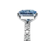 Solitaire Engagement Ring Setting for Fancy Blue Radiant Cut Center with Round Cut Pave Band and Prong Head in Sterling Silver