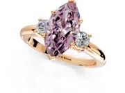 3 Stone Engagement Ring Setting for Fancy Pink Marquise Center with Wide Plain Band and Prong Head in Rose Gold