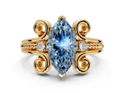 Solitaire Engagement Ring Setting for Fancy Blue Marquise Center with Twisted Band and Scroll Prong Head in Yellow Gold